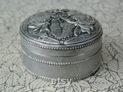 French Vintage Compact Powder Box Art Nouveau Embossed Flora