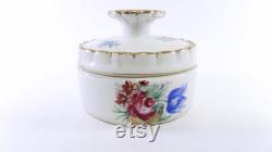 French Vintage Limoges Hand painted Floral Porcelain powder or jewelry box signed H. Authier t56