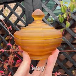 Frosted Amber Glass Powder Jar Sowerby Art Deco Trinket Pot