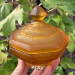 Frosted Amber Glass Powder Jar Sowerby Art Deco Trinket Pot
