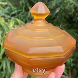 Frosted Amber Glass Powder Jar Sowerby Art Deco Trinket Pot