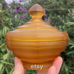 Frosted Amber Glass Powder Jar Sowerby Art Deco Trinket Pot