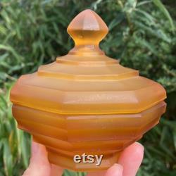 Frosted Amber Glass Powder Jar Sowerby Art Deco Trinket Pot