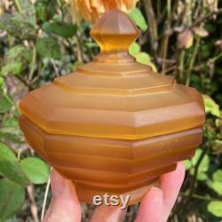 Frosted Amber Glass Powder Jar Sowerby Art Deco Trinket Pot