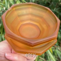 Frosted Amber Glass Powder Jar Sowerby Art Deco Trinket Pot