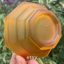 Frosted Amber Glass Powder Jar Sowerby Art Deco Trinket Pot