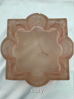 Frosted-Satin Pink Depression Glass with Penguins Vanity Powder Box