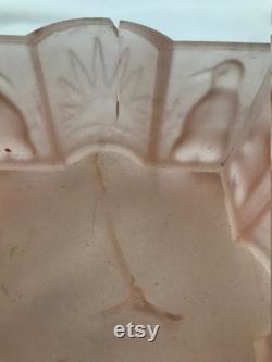 Frosted-Satin Pink Depression Glass with Penguins Vanity Powder Box