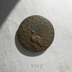 GOLDEN PEACOCK Face POWDER Box Black Orange Gold Art Deco Flapper 3 x 2.5 x 1 Cardboard Antique Vanity Decor De Long Hair Pins Shabby Chic