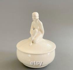 German Dresser Doll Figural Nude Lady Jar White Porcelain Lady Powder Jar Vanity Box Vanity Storage Box Old German White Powder Jar