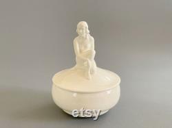 German Dresser Doll Figural Nude Lady Jar White Porcelain Lady Powder Jar Vanity Box Vanity Storage Box Old German White Powder Jar