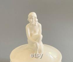 German Dresser Doll Figural Nude Lady Jar White Porcelain Lady Powder Jar Vanity Box Vanity Storage Box Old German White Powder Jar