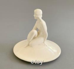 German Dresser Doll Figural Nude Lady Jar White Porcelain Lady Powder Jar Vanity Box Vanity Storage Box Old German White Powder Jar