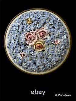Gilt Bronze Dresden Elfinware Germany Porcelain Powder Box withblue flowers