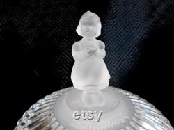 Glass Covered Trinket Powder Dish with Girl Shaped Handle 23525