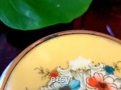 Glass Powder Box Jar With Celluloid Bakelite Lid, In Floral Pastel Colors Art Nouveau Vintage 20s 30s