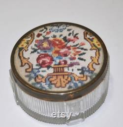 Glass Powder Box with Needlepoint Look Top
