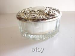 Glass Powder Jar with Silver Plated Lid, Vintage Godinger Victorian Bouquets Powder Box, Gifts for Women, Vanity Jar