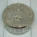 Glass Powder Jar with Silver Tone Lid with Repousse Cherub and Internal Mirror Dressing Table Trinket Box