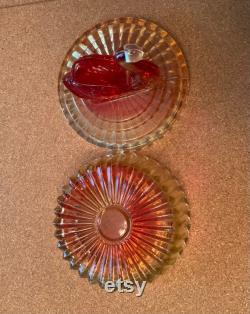 Glass Swan Powder Box, Jeanette Carnival Glass, Lipstick Holder 1940-50s