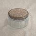 Glass Trinket Box with Mirrored Embroidered Lid Antique Powder Dish with Glass Bottom and Metal Lid Embroidered Top Mirrored Inner Lid
