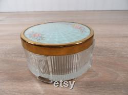 Glass dresser jar with metal decorative lid- beautiful- vintage-FREE SHIPPING