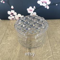 Glass trinket or powder pot , dressing table decor, clear cut glass container