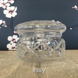 Glass trinket or powder pot , dressing table decor, clear cut glass container