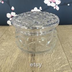 Glass trinket or powder pot , dressing table decor, clear cut glass container