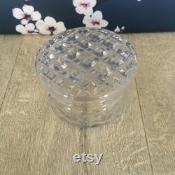 Glass trinket or powder pot , dressing table decor, clear cut glass container