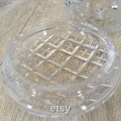 Glass trinket or powder pot , dressing table decor, clear cut glass container