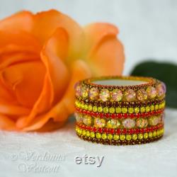 Glitzy Fire Opal Vanity Ring Dish Bowl Jar Vintage Trinket Indian Wedding Votive Holder Milk Glass Red Yellow Gold Bejeweled Encrusted Gift