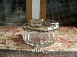 Godinger Silver Plate and Glass Powder Jar or Vanity Jar with Mirrored Lid