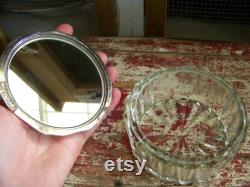 Godinger Silver Plate and Glass Powder Jar or Vanity Jar with Mirrored Lid