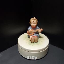 Goebel Hummel Little Girl Playing Mandolin Bisque Powder Box