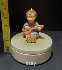 Goebel Hummel Little Girl Playing Mandolin Bisque Powder Box