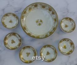 Gold Embossed Nippon Morimura Footed Nut Bowl with 4 Smaller Serving Bowls Set