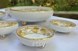 Gold Embossed Nippon Morimura Footed Nut Bowl with 4 Smaller Serving Bowls Set