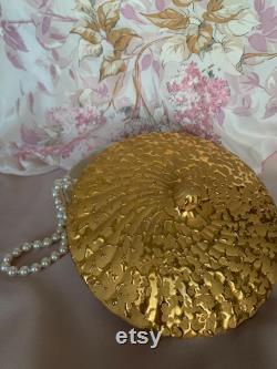 Gold Powder Box, Hollywood Regency Weeping Bright Lidded Candy Dish