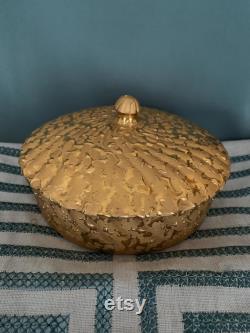 Gold Powder Box, Hollywood Regency Weeping Bright Lidded Candy Dish