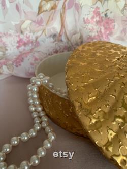 Gold Powder Box, Hollywood Regency Weeping Bright Lidded Candy Dish