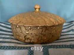 Gold Powder Box, Hollywood Regency Weeping Bright Lidded Candy Dish