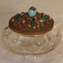 Gorgeous Czech Jeweled Powder Jar Vintage