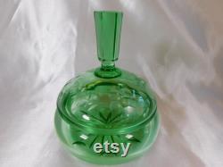 Green Cut Glass Powder Jar 23230
