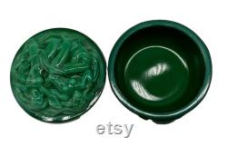 Green Naiads Glass Bonbonniere with Bacchantes Powder Box by Heinrich Hoffmann