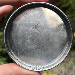 Green Pressed Glass Powder Jar, Shenstone England, Metal Lid Topped with Antique Catherine Klein Postcard, Waxed, Cured, Polished 3 x 1.75