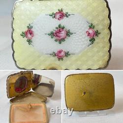 Guilloché Compact Enamel Roses Double Vanity Scalloped Edges Mirrored Powder Box