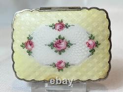 Guilloché Compact Enamel Roses Double Vanity Scalloped Edges Mirrored Powder Box