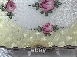 Guilloché Compact Enamel Roses Double Vanity Scalloped Edges Mirrored Powder Box
