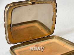 Guilloché Compact Enamel Roses Double Vanity Scalloped Edges Mirrored Powder Box